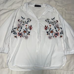 White with Florals Button Down Blouse